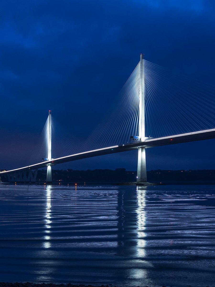 Blue Hour at Queensferry Crossing #ScotlandisNow #Bridges #Scotland @TheForthBridges