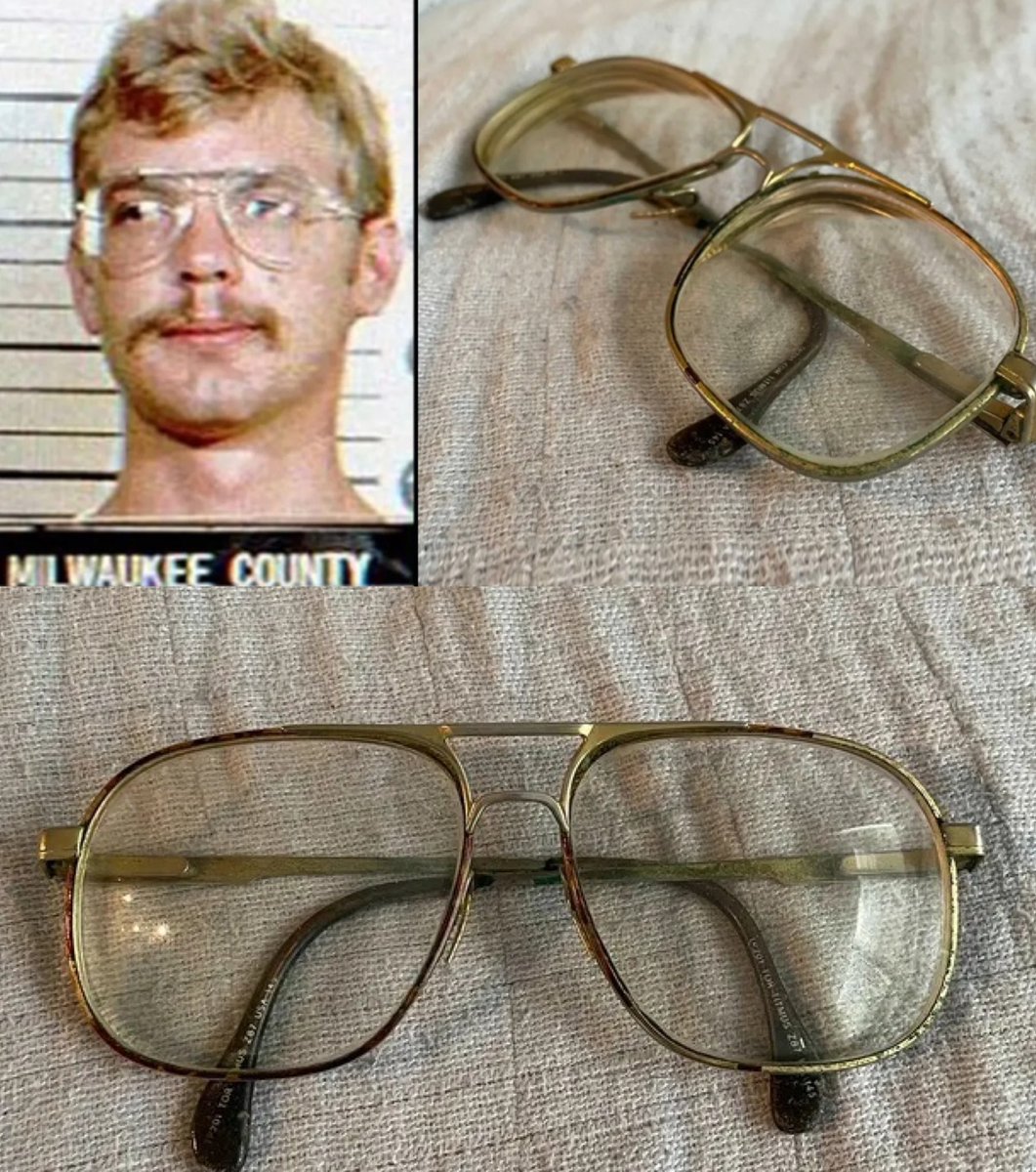 PopBase's tweet photo. Jeffrey Dahmer’s prison glasses are being sold for $150,000 following the success of the Netflix series. https://t.co/2U0Q7H5GsM