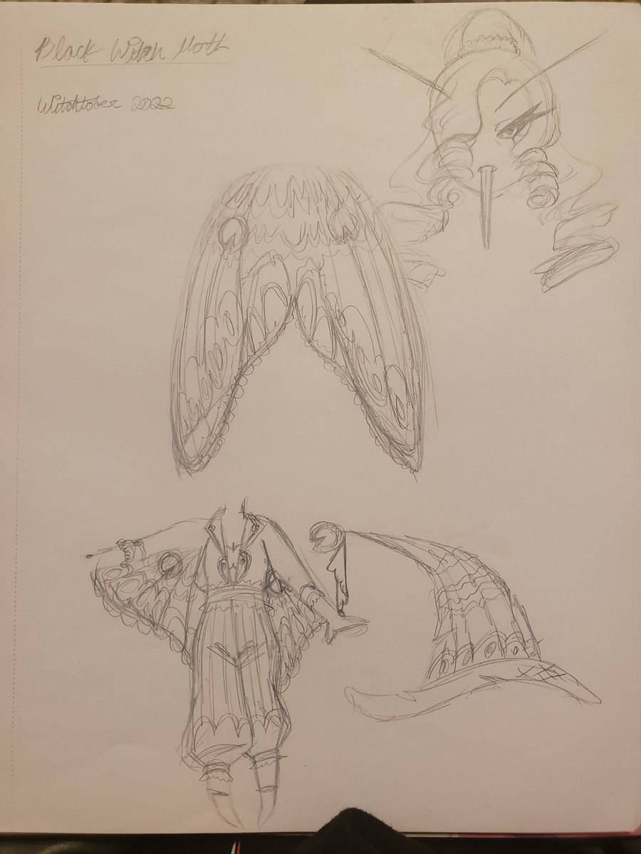 She'll be properly put together soon but in the meantime I had to get the concept out of my system. Here is the Black Witch Moth, a moth that when seen is thought to symbolize impending death

#LSBWitchtober #LSBWitchtober2022 #witchtober #witchtober2022 #Inktober #inktober2022