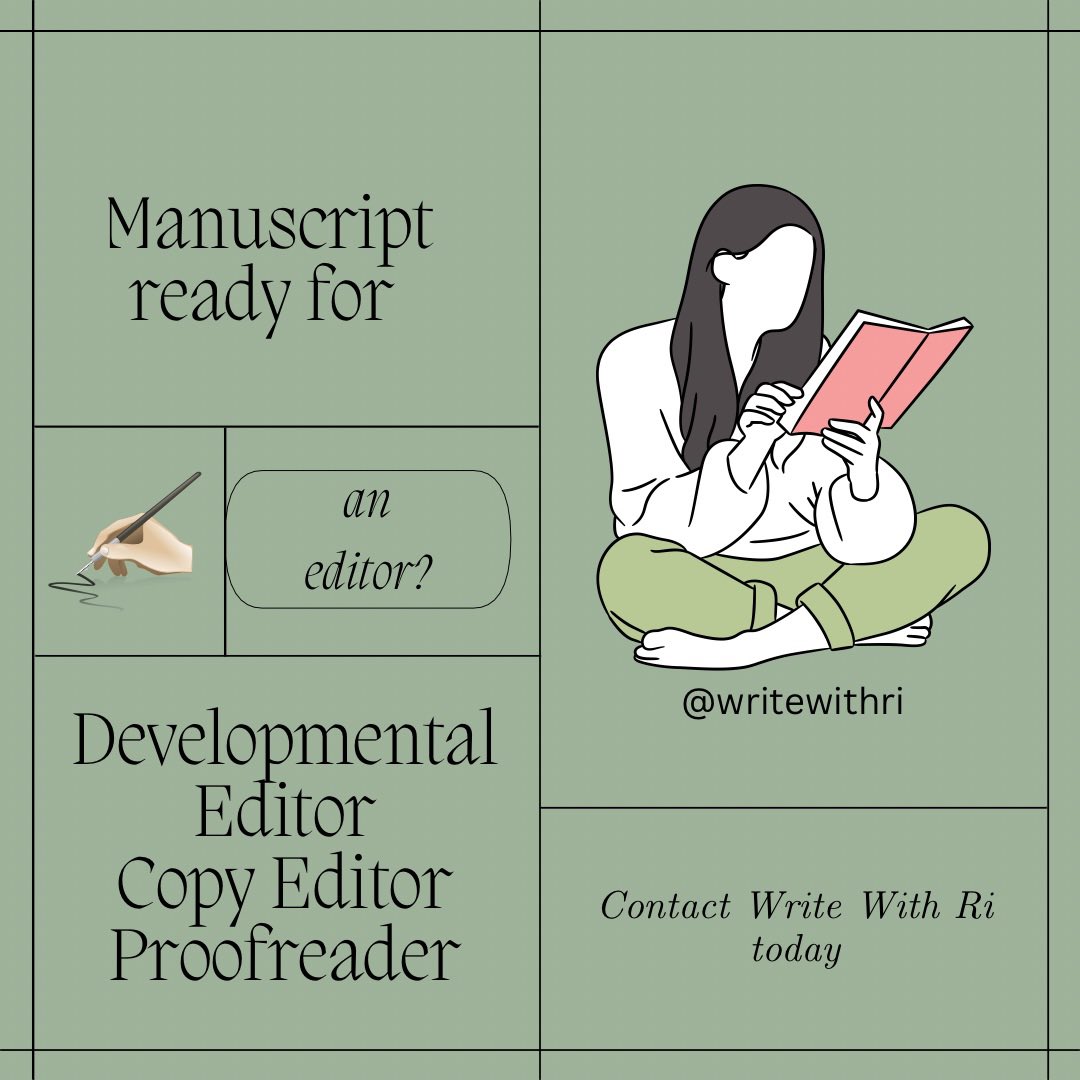 WriteWithRi's tweet photo. Editing is a hard, yet necessary step in writing and publishing a novel! Don’t go it alone! Consult with Write With Ri today!
#copyeditor #romance #newadult #freelanceeditor #writers #authors #editing #bookeditors #bookediting #bookeditor #bookeditingservices #aspiringauthor https://t.co/bchVhV02CK