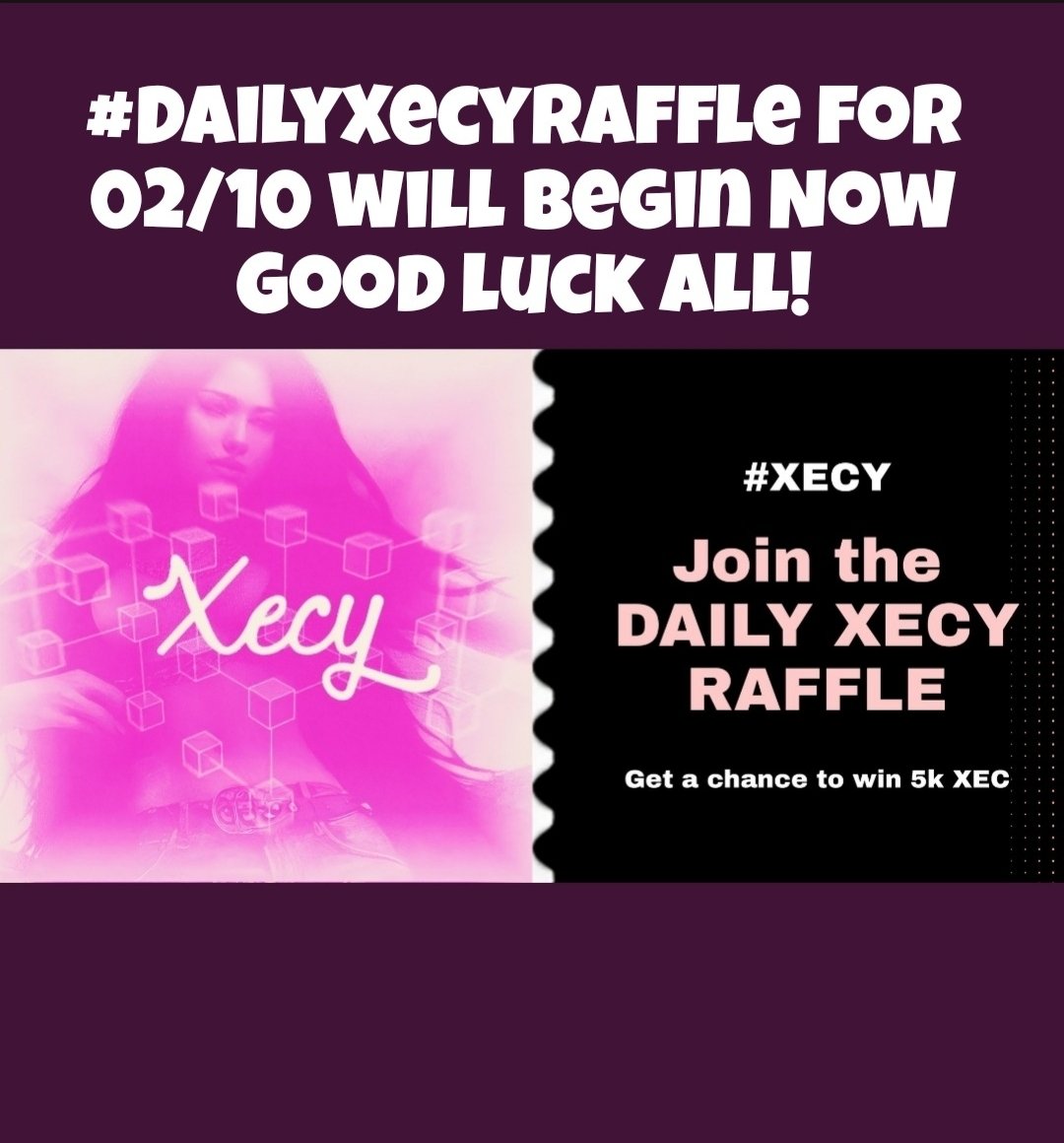WDylad's tweet photo. Attention #Xecy ❤️ holders! The DAILY #XecyRaffle for 02/10 starts now & EVERYDAY,Join the raffle for a chance to win 5k #eCash🌐 #XEC! everyday👉Follow & mention in comments New Follower #Xecy ❤️ will be sent ready to participate👈 please 🙏Like RT Read post below for rules💙 https://t.co/uVNm2GWslm