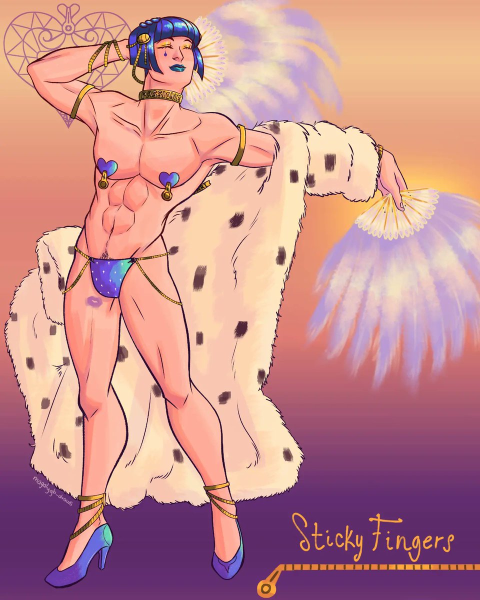 Magaly_Gb's tweet photo. I am very happy to finally show you my contribution, my first zine!  Cirque du Passione (Midnight Delight) a glorious Bruno ready to steal all the attention from the midnight show.
@cirque_zine @MDelightZine #brunobucciarati #jjba #jojozine https://t.co/2gDGUZq1Sb