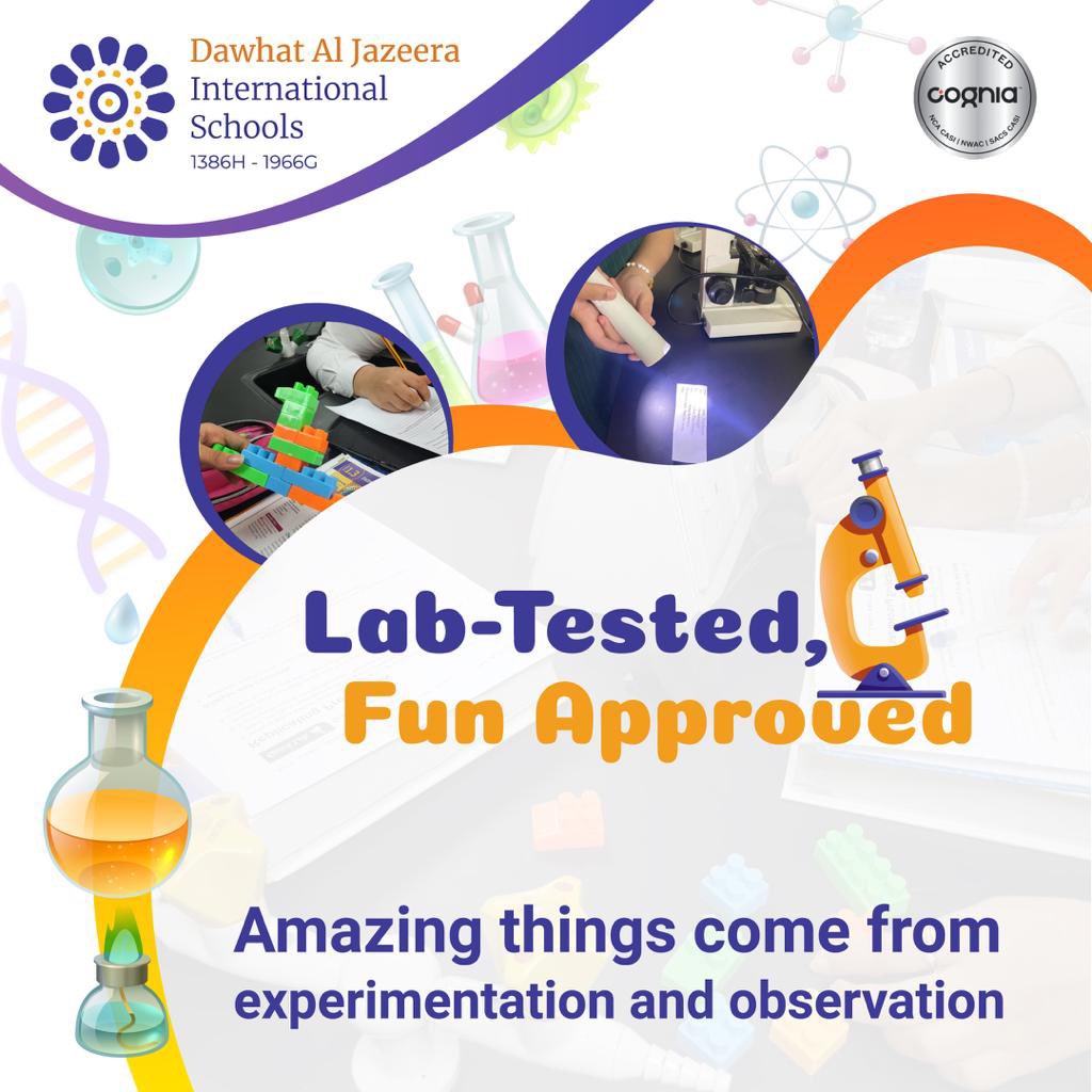 DawhatSchools's tweet photo. Researches have shown that students who engage in lab experiences develop critical-thinking skills, as well as gain exposure to reactions, materials,and equipment in a lab setting Our students conducted a series of scientific observations using different tools at DAJIS lab
#DAJIS https://t.co/o6J9f5lALe