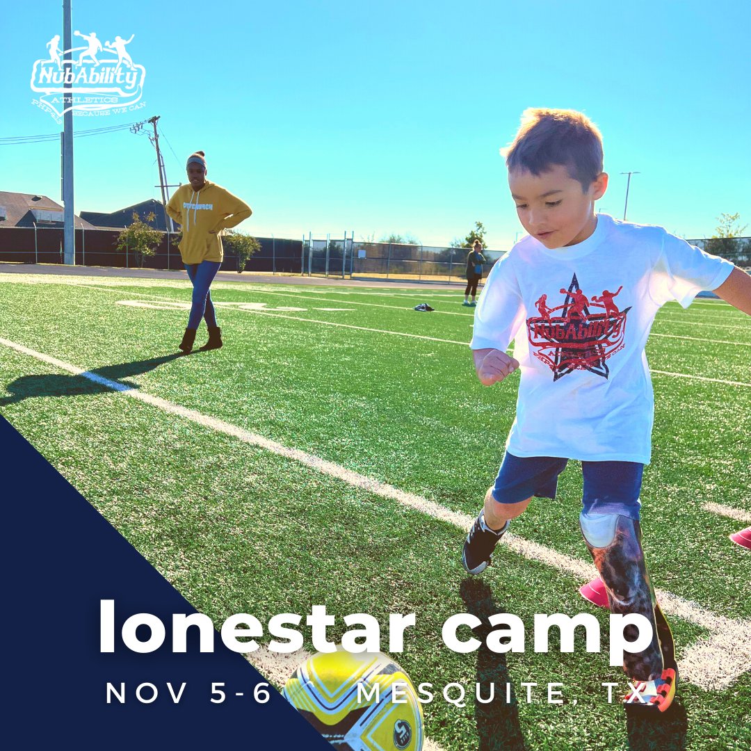 NubAbility's tweet photo. Join us for our FIFTH Lonestar Camp featuring #football, #soccer and #tumble/cheer Nov 5-6 in #Mesquite.

Never been to Nub camp before? You're eligible for a first-time camper #Finding50 scholarship.

Info at https://t.co/SPEZHaTsR8.

#NubAbility #NubAbilityAthletics #DontNeed2 https://t.co/p9dIX3ZDYw