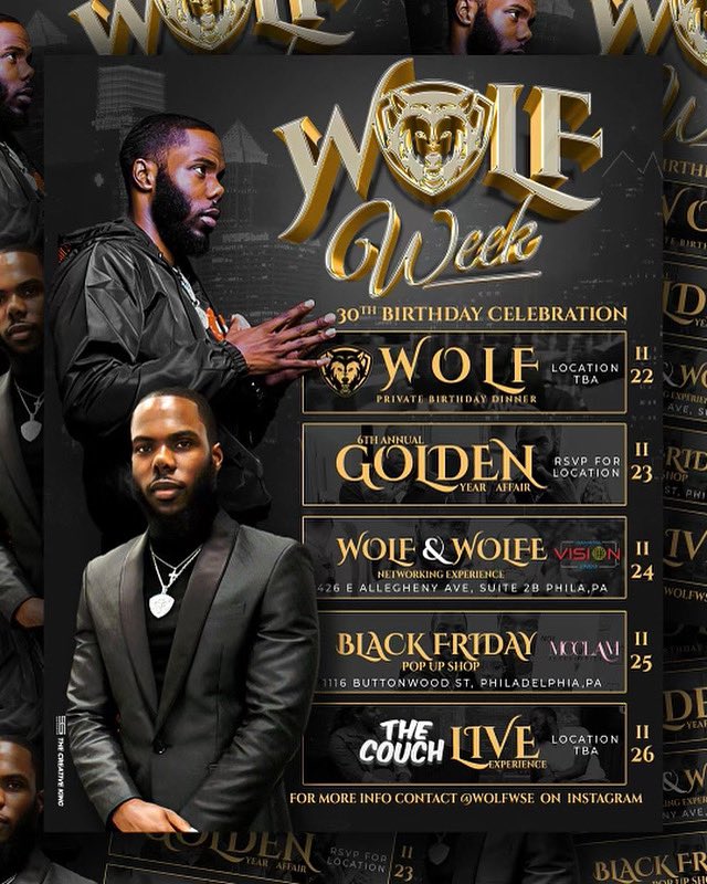 wolfwse_'s tweet photo. You need something to do the week of thanksgiving? I’m bringing the vibes all week! First ever #WolfWeek 11/22 - 11/26‼️ 5 days, 5 events! Come celebrate my 30th birthday with me! https://t.co/R4SqJUYusI
