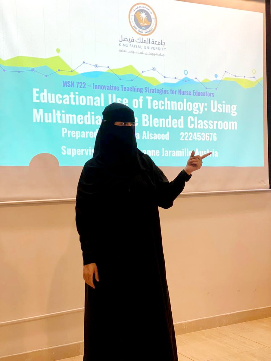 BenjoBreboneria's tweet photo. Our MSN Nurse Educator student Mawraa AlSaeed @memo05448592 delivers her teaching presentation. She believes that "nurses are scholars who practice with scientific competence &amp; intellectual maturity."💖💪
@KFUCAMSOfficial @KFUMSNCouncil @KFUniversity 
#Educator #NurseLife https://t.co/FT8Z13f7s6