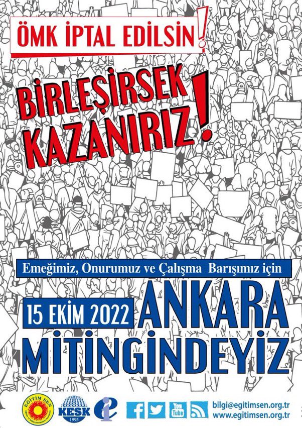 #ogretmenlersahada olmalıyız! 15 Ekim yaklaşıyor, Ankara’da mutlaka buluşmalıyız!

Ne için mi? 

Ekonomik ve demokratik haklarımızı böl-yönet stratejisi ile gerileten Öğretmenlik Meslek Kanunu’na “dur” demek için!

Emeğimiz için, onurumuz için, çalışma barışımız için!