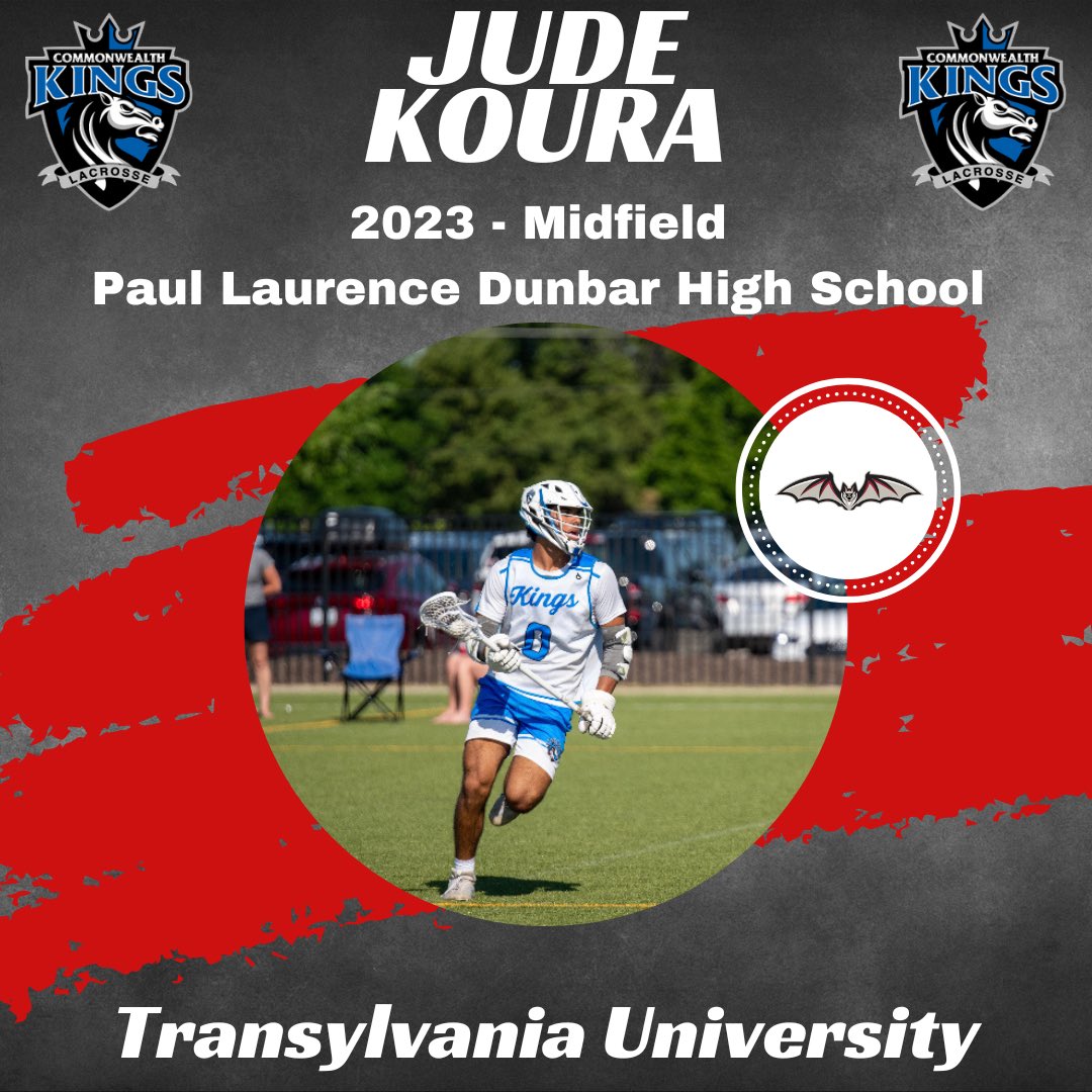 CommonwealthLax's tweet photo. 🚨2023 Commitment🚨
Jude Koura
Paul Laurence Dunbar High School
Midfield
Transylvania University
Our 5th Commit in the 2023 Class is Midfielder Jude Koura of Dunbar.
✅ Two Way Midfielder
✅ Dodger, Scorer, Feeder
✅ Versatility
✅ Gym Rat
Congrats Jude!
#repKYlax https://t.co/fFNnqt41Z9