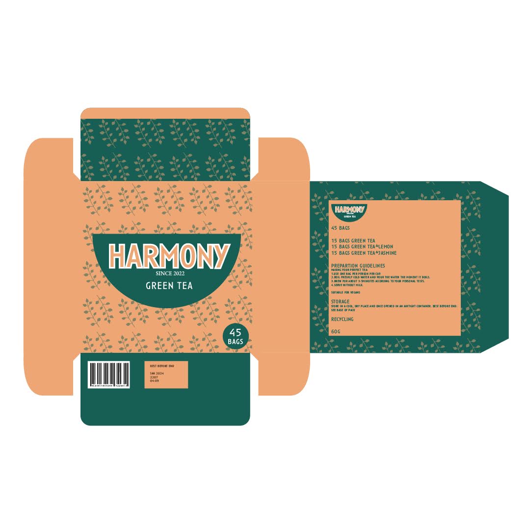 Sophieddesign's tweet photo. Harmony 🍵 Branding 
A company that makes and distributes authentic green tea, as well as a combination of green tea &amp; lemon and green tea &amp; jasmine.

I personally love green tea and lemon 🍋💚

#greentea #sundaytea #sundayvibes #packagingdesign  #GraphicDesign #branding https://t.co/SoKzlP4MHV