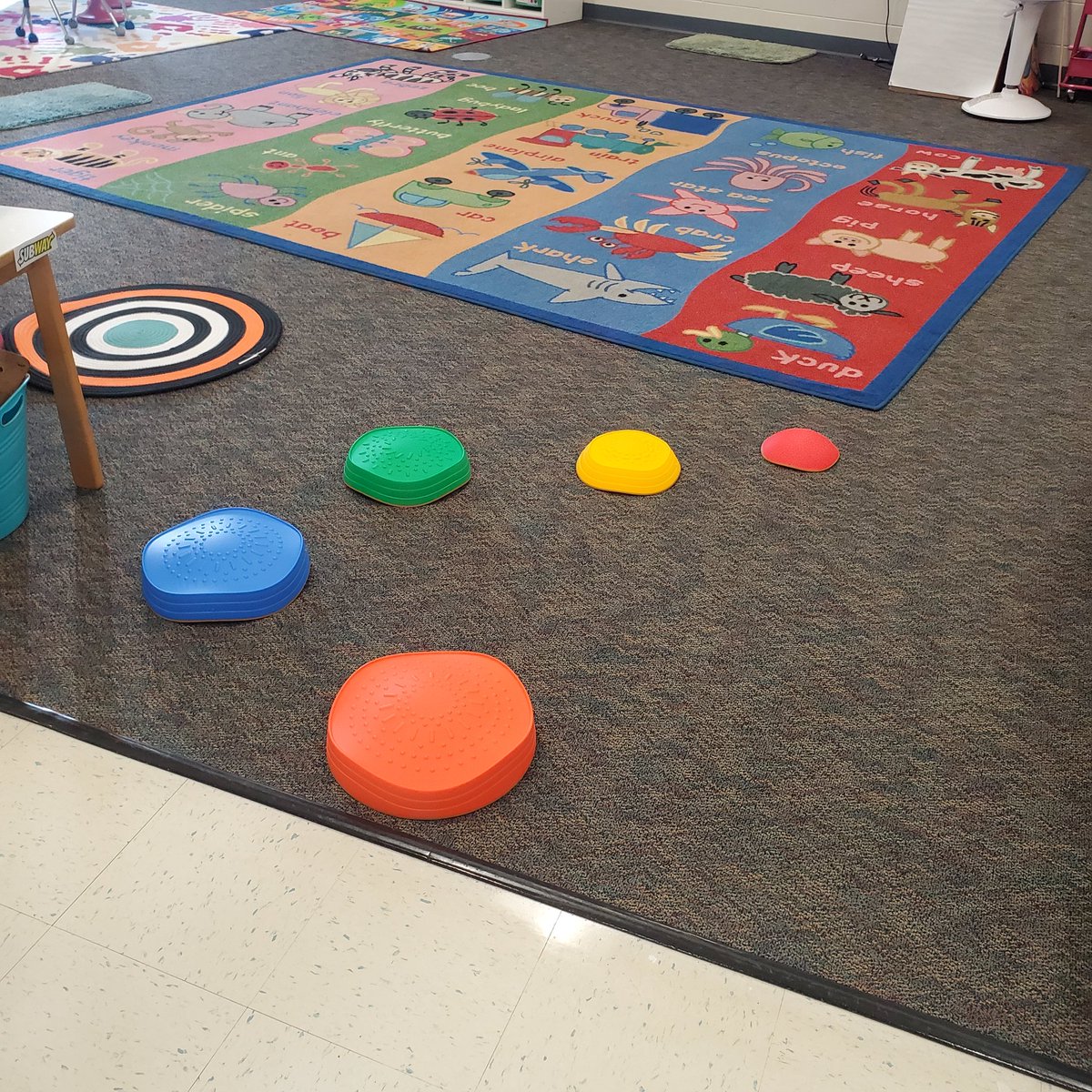 KWeidner4's tweet photo. Excited to try something new. Stepping stones Monday morning.   Balance to get from table spots to carpet spots. https://t.co/vtJi3nCGZz