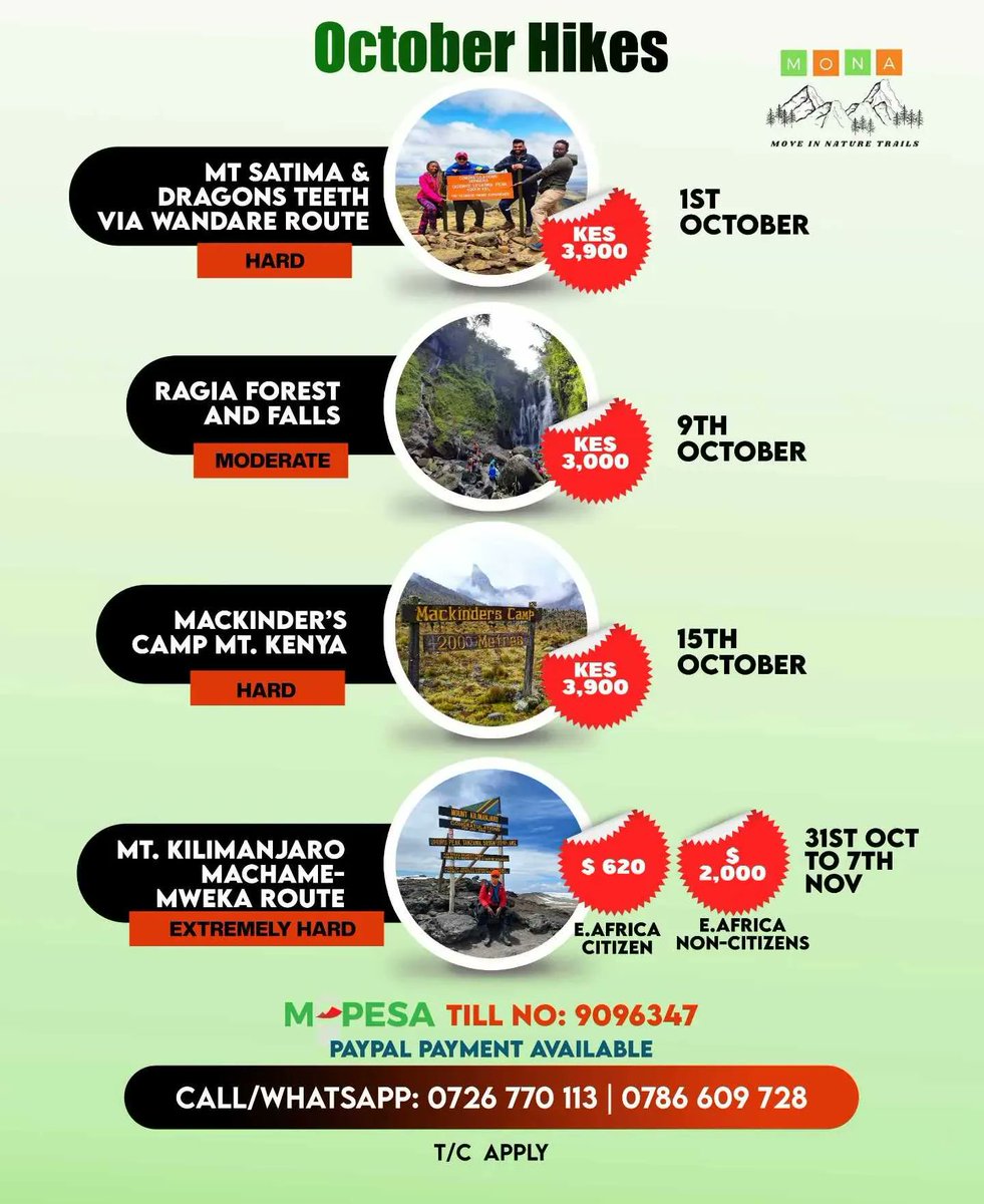 themkare's tweet photo. October is here with us and I am excited to invite you to join me on any of the upcoming events 🤗

#ragiaforest #mackindercamp #mtkilimanjaro #skycyclingkenya https://t.co/kKEmHlhkPN