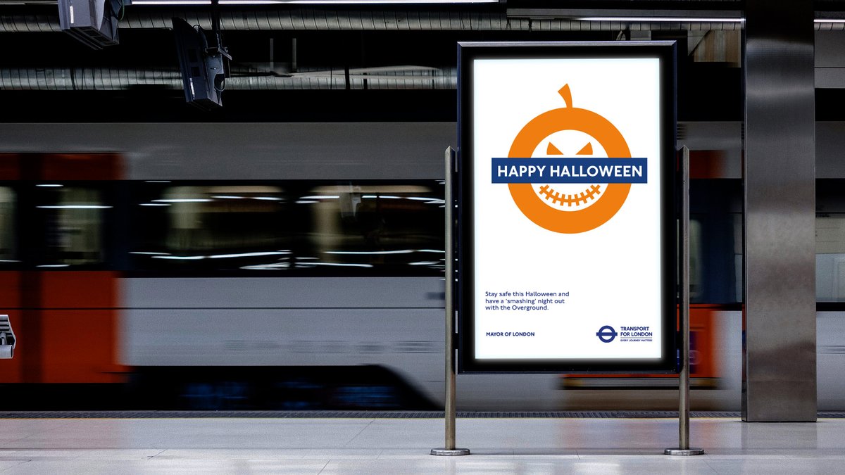 harnettfrank's tweet photo. Following my spoof TFL Roundel Emerging from Lockdown campaign and seeing all the Halloween merchandise already. 
It's time to update. 
Happy Halloween campaign -The Overground Pumpkin Roundel and the London Underground Fangs Roundel.
Enjoy
@tfln @londonOverRBLX https://t.co/pCf1er8Unx