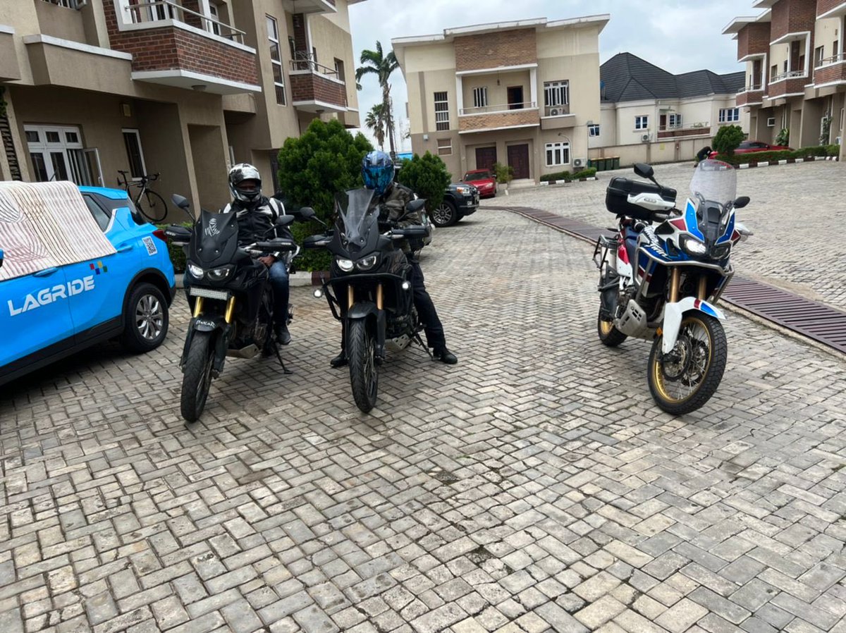 MODUCATI's tweet photo. That’s him at the boader with two wheelers members bidding him a safe journey to the uk few days ago ….All 3 Riding Honda African Twin and all purchased from Moducati Bikers world https://t.co/8CutdWa0Lw