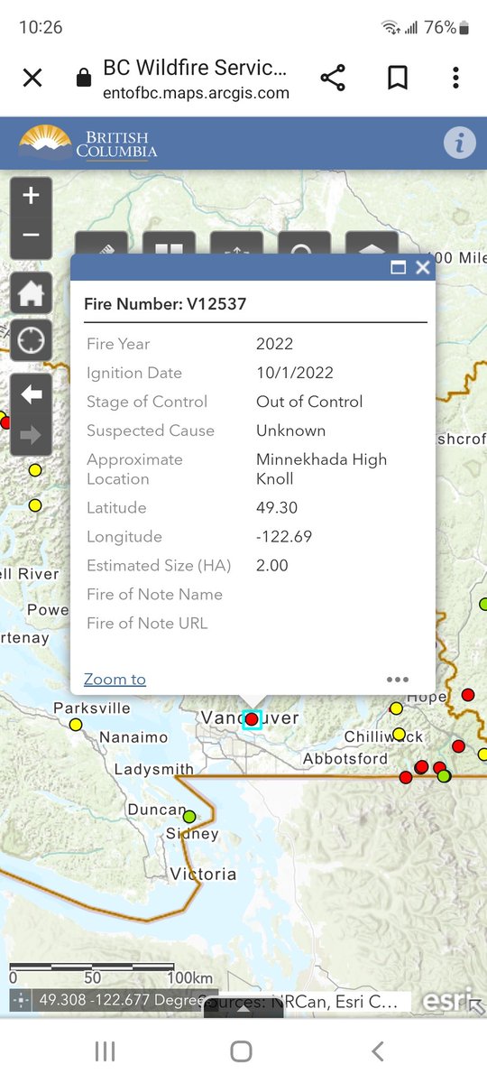 andreaesb's tweet photo. @MetroVancouver @cityofcoquitlam Is the fire now considered out of control? Screenshot taken from the BC website at 10:27am today. https://t.co/mgdwo5eQ6I