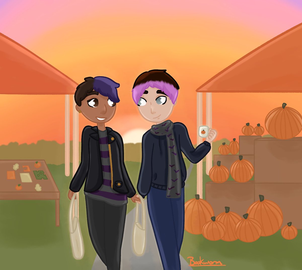 Artist_Bookworm's tweet photo. I'm joining Top OCtober this month! This week's prompt as "Autumn Celebrations." I drew Corbin and Lyra attending their annual Autumn Market. Each year, the market acts as a fair well to the summer farmer's markets, and hosts fun activities as well 🍂
#topoc #digitalart https://t.co/w22js8xbvA