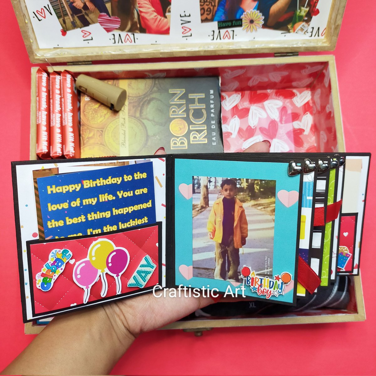 craftisticart's tweet image. MDF Birthday Hamper Box. Holds 30-35 photo's. This one is birthday and love theme based for someone's boyfriend. Box size- 12"/12". Customisation available. DM us for order. Order before 30 days. Video Link: youtu.be/ZPLgMT9n170
#CraftisticArt #mdfbox #hamperbox #giftbox #mdf