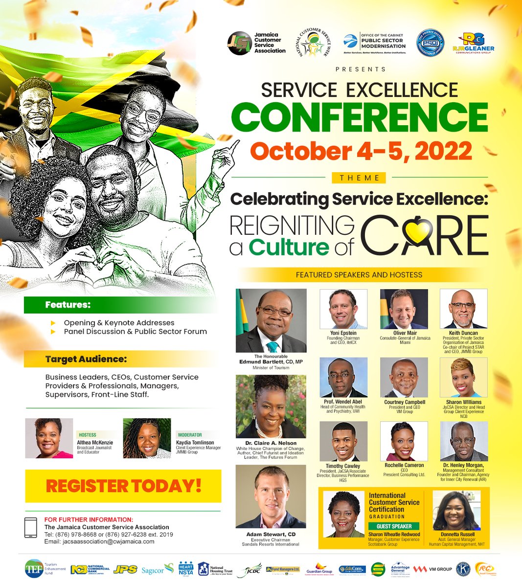 JaCSA_JM's tweet photo. Don't forget to register for this free service excellence conference October 4-5, 2022 at https://t.co/ZJqoX1tih1

#customerservice #serviceexcellence
#serviceexcellenceconference
#NationalCustomerServiceWeek
@psmdja
@thePSOJ 
@carifloswg https://t.co/B6tTPU0Q5J