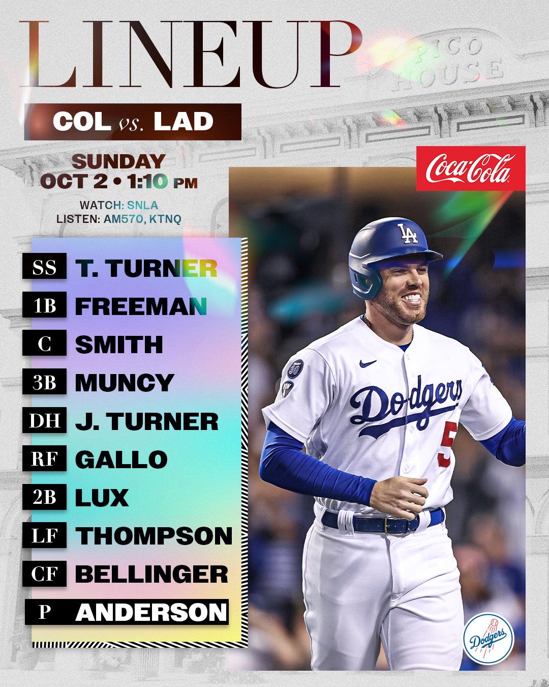 Los Angeles Dodgers on Twitter: "Today’s #Dodgers lineup vs. Rockies ...
