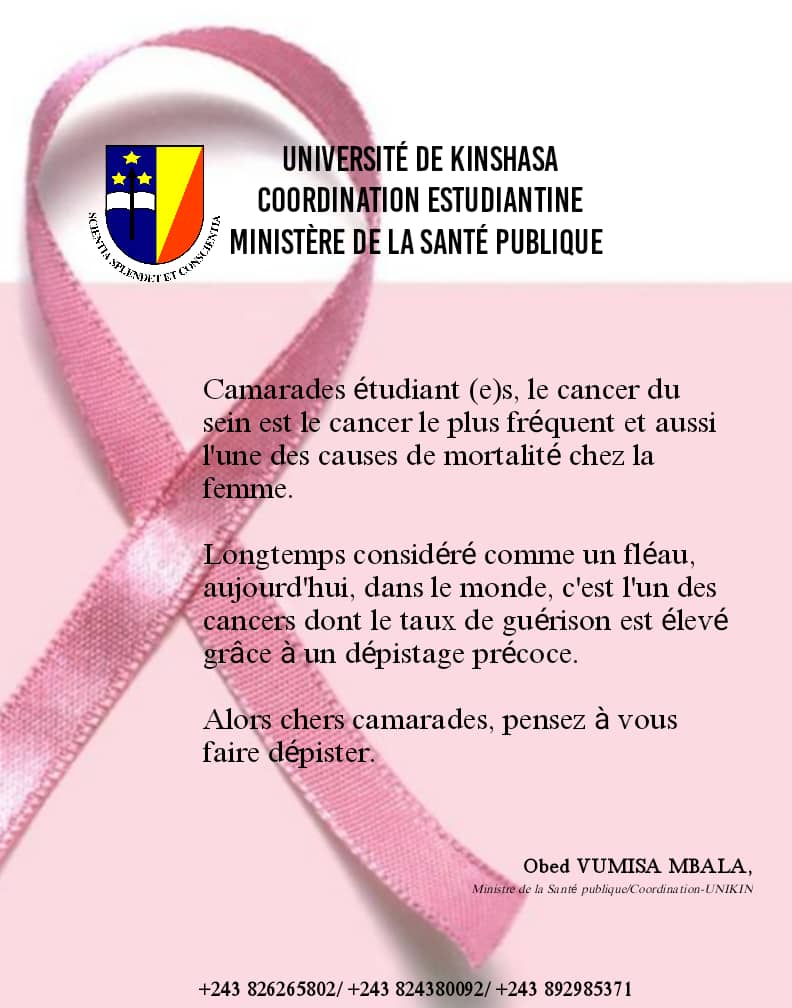 roveski_mandro's tweet photo. 𝙻𝙰 𝚂𝙰𝙽𝚃𝙴 𝙳'𝙰𝙱𝙾𝚁𝙳...

Faites vous consultez et dépistez le plutôt possible pour lutter contre le cancer du sein.
HOMME comme FEMME, la bonne santé est une priorité pour tous...

@MinSanteRDC @laliguecancer
@Institut_cancer  
#RDC  
#UNIKIN 
#OctobreRose2022 https://t.co/LDPaWlJBmi