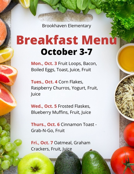 BrookhavenBulls's tweet photo. Breakfast menu for the week of Oct. 3🍎🥞 https://t.co/ksyyM7q6M5