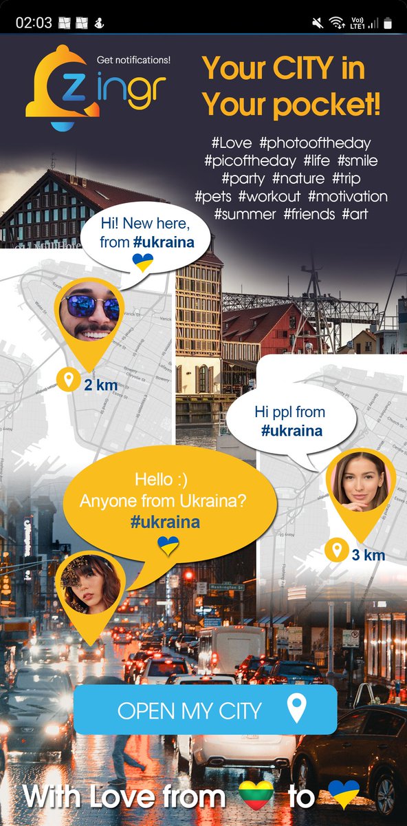 AppZingr's tweet photo. #ZINGR Your City In Your Pocket :)! 
#local app to discover what happens  near you. 
Most popular tags #love #nature #funny #life #art #friends #summer #smile https://t.co/VEha9fcxM6