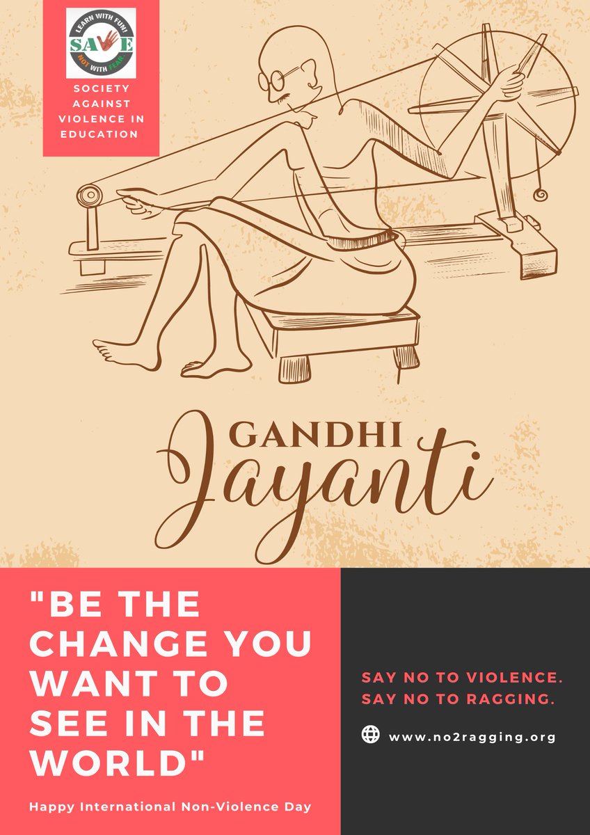 No2Ragging's tweet photo. Say NO To Violence.
Say NO To Ragging.

Happy International Non-Violence Day.

#gandhijayanthi  #gandhijayanthi2022
#no2ragging https://t.co/Pmu96OroaJ