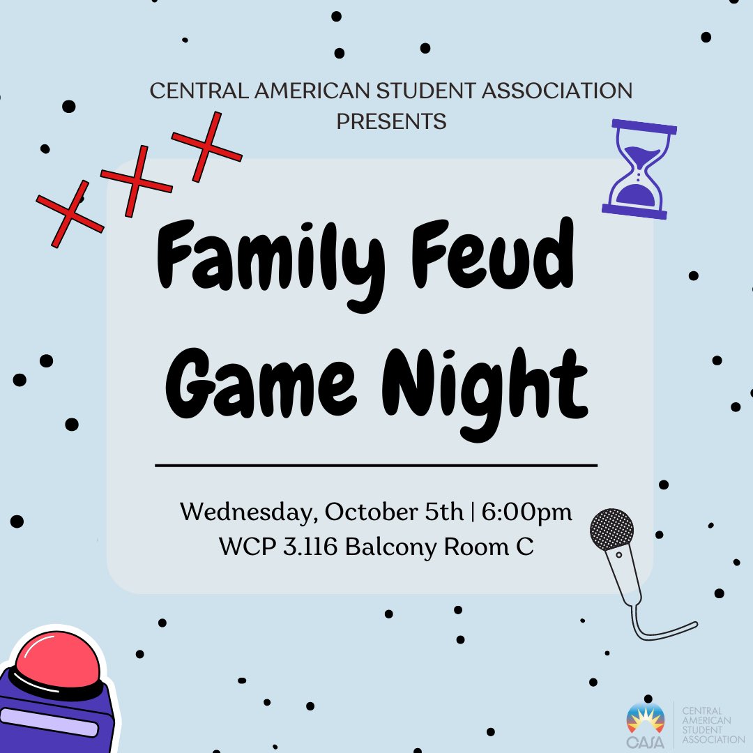 casautexas's tweet photo. Do you have the answers that will lead you to first place❓🥇Our annual Family Feud Game Night is here ❗️Join your CASA familia this Wednesday at the WCP for a night full of laughter and fun! https://t.co/DZFZstG9Tv