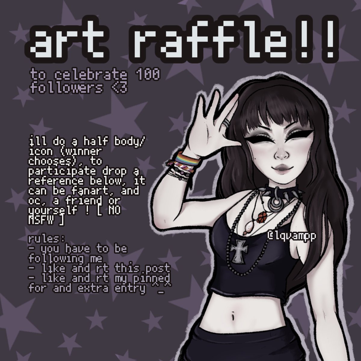 lqvampp's tweet photo. SHES HERE !!! #ArtRaffle !!! ☆
thank u for 100 followers guys <3 anyone can participate just follow the rules down below !!

! WINNER WILL BE ANNOUNCED IN OCTOBER 10TH ! 

good luck everyone <333

#artmoots #arttwt #artistsontwitter #artcontest #raffle https://t.co/Dcrj7VW05n