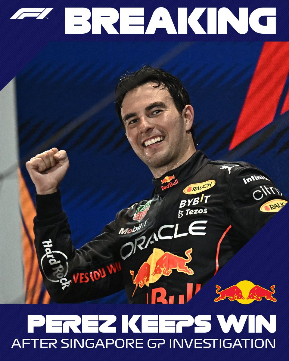 RT @F1: BREAKING: Sergio Perez remains the winner of the 2022 Singapore Grand Prix! 

#SingaporeGP #F1 https://t.co/Uwcg8ip7wg