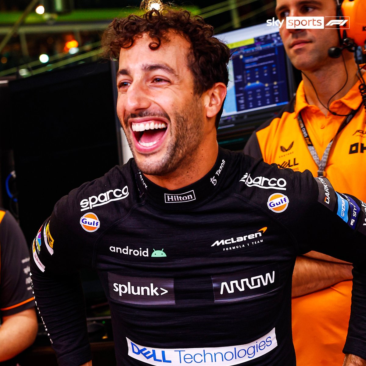 SkySportsF1's tweet photo. A happy Honey Badger 🦡

From P16 to P5, what a day for Daniel Ricciardo 💪 https://t.co/Q7mK2V9tLl
