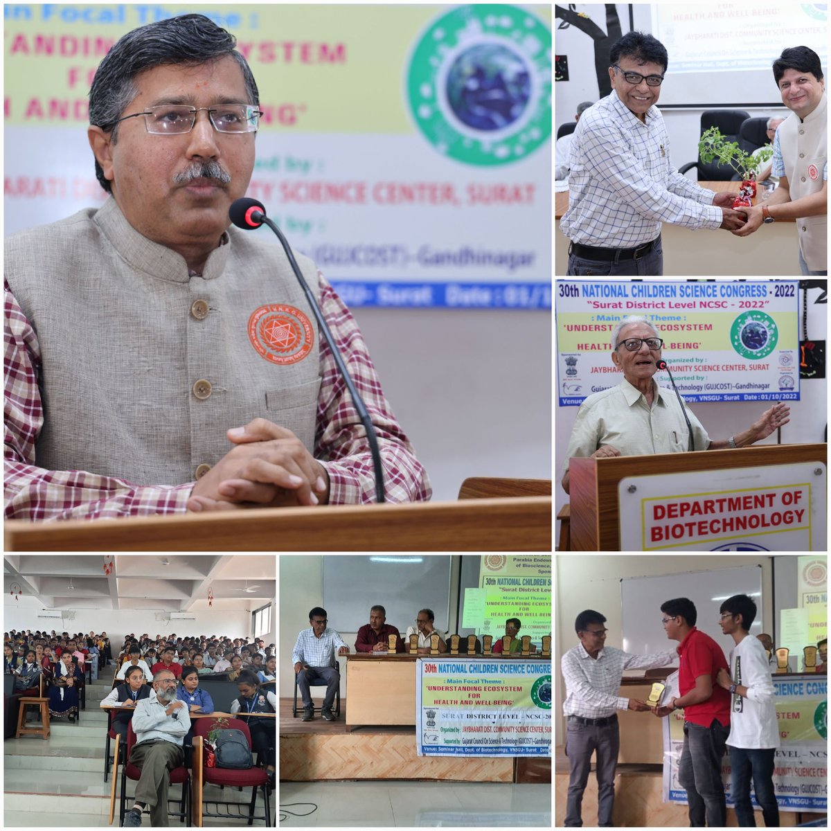 CSCSurat's tweet photo. Surat Dist. level 30'th #NCSC-2022 mahotsav was held at #Vnsgu on 1-Oct.
      More than 250  #childscientis &amp; guide teacher were participated &amp;  presented their #researchstudyprojects @ncstceo @narottamsahoo @InfoGujcost @VNSGUNIVERSITY @dstGujarat @IndiaDST https://t.co/393vjbA619