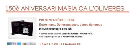Portem ja una vintena de presentacions d'ençà que es va publicar "Entre Mans. Dones pageses, dones dempeus" el novembre passat, encara no fa un any. Propera presentació a <a href="/bibcaoliveres/">Biblio Ca l'Oliveres</a> dijous 6 d'octubre a les 19h a Lliçà d'Amunt
<a href="/MRosaVidalT/">vidal tosas</a> <a href="/anemeditors/">Anem Editors</a>