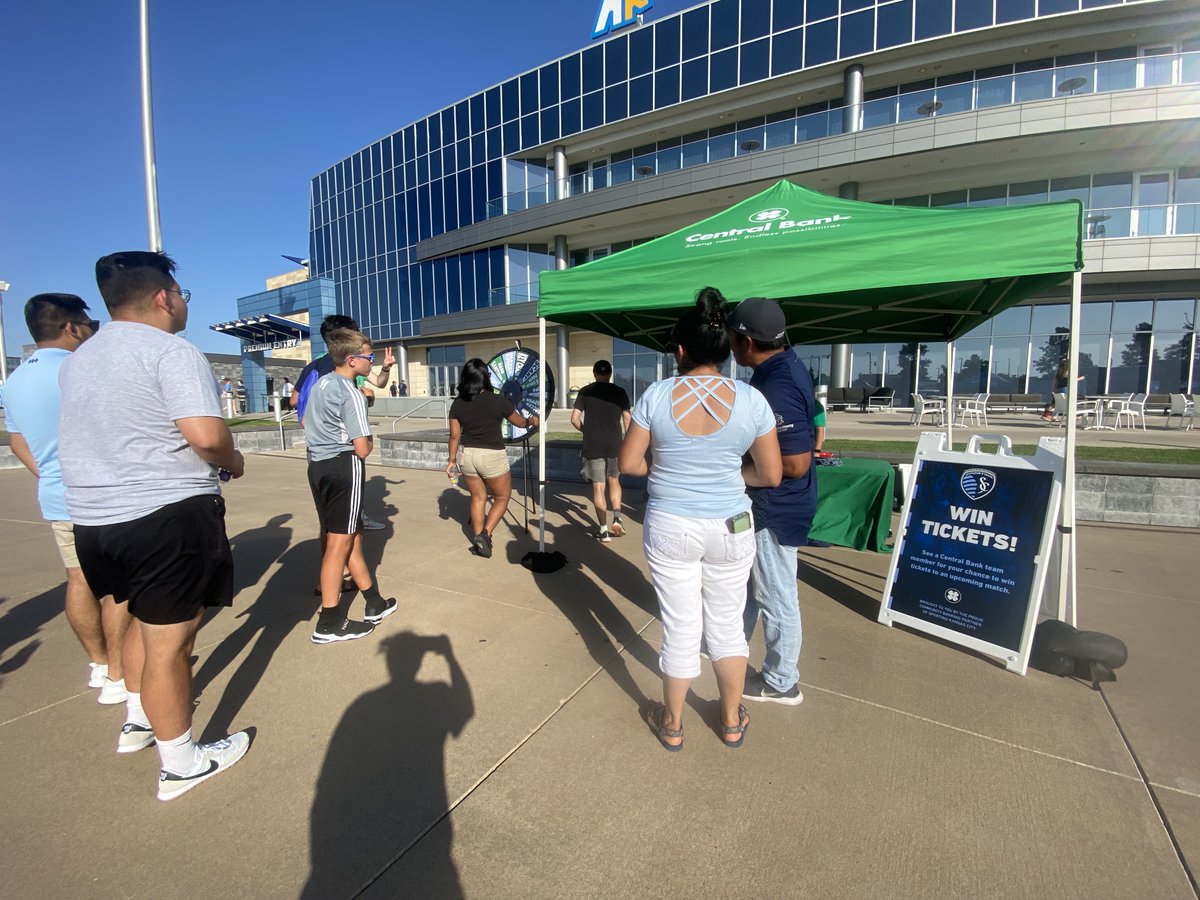 CentralBankMW's tweet photo. Be sure to stop by the Central Bank tent this afternoon as we wrap  up the regular season for @SportingKC! 

Come spin the Dogwood wheel and meet our team! ⚽️⚽️

Let's go SKC go!! 

#CommunityBankingPartner #CommunityBanking #StrongRoots https://t.co/v37nRjETvd