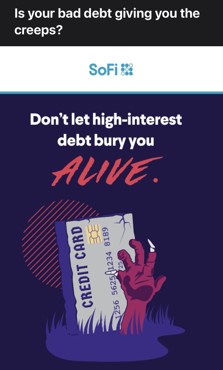 durovy's tweet photo. @SoFi: why would you send me a mktg email with this “shock factor” subject line? I don’t have #BadDebt &amp; I’m not being buried alive because I don’t carry balances. Who is running your existing customer #marketing team? Time for some new #leadership in the #CMO chair | #creditcard https://t.co/vlqlRfzbxo