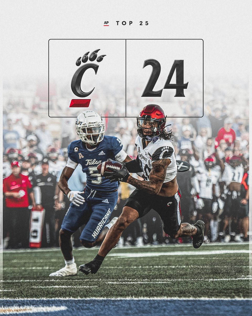Aaaaand we're back!

<a href="/GoBearcatsFB/">Cincinnati Football</a> returns to the AP Top 25 Poll at 2️⃣4️⃣ following yesterday's win in Tulsa.

🎟: cpaw.io/FlyWithUs