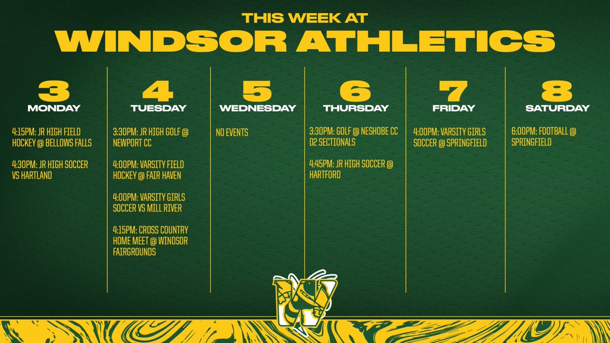 WSD Athletics on Twitter "First week of October's schedule for Windsor