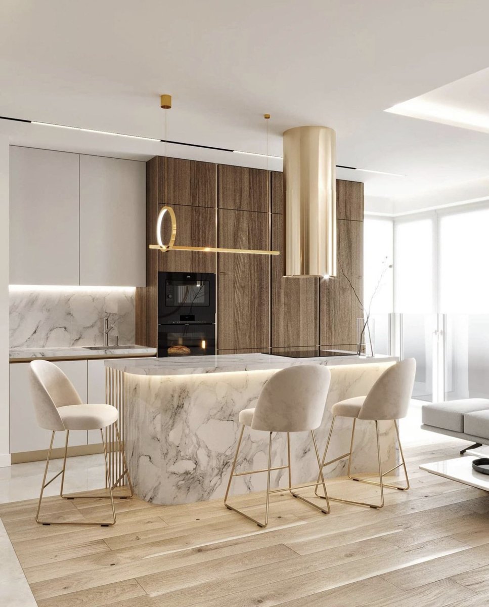 The perfect, welcoming arrangement! Warm wood meets marble elegance. . . . #luxuryliving #luxurykitchen #luxurycabinet #interiorinspo #interiordesign