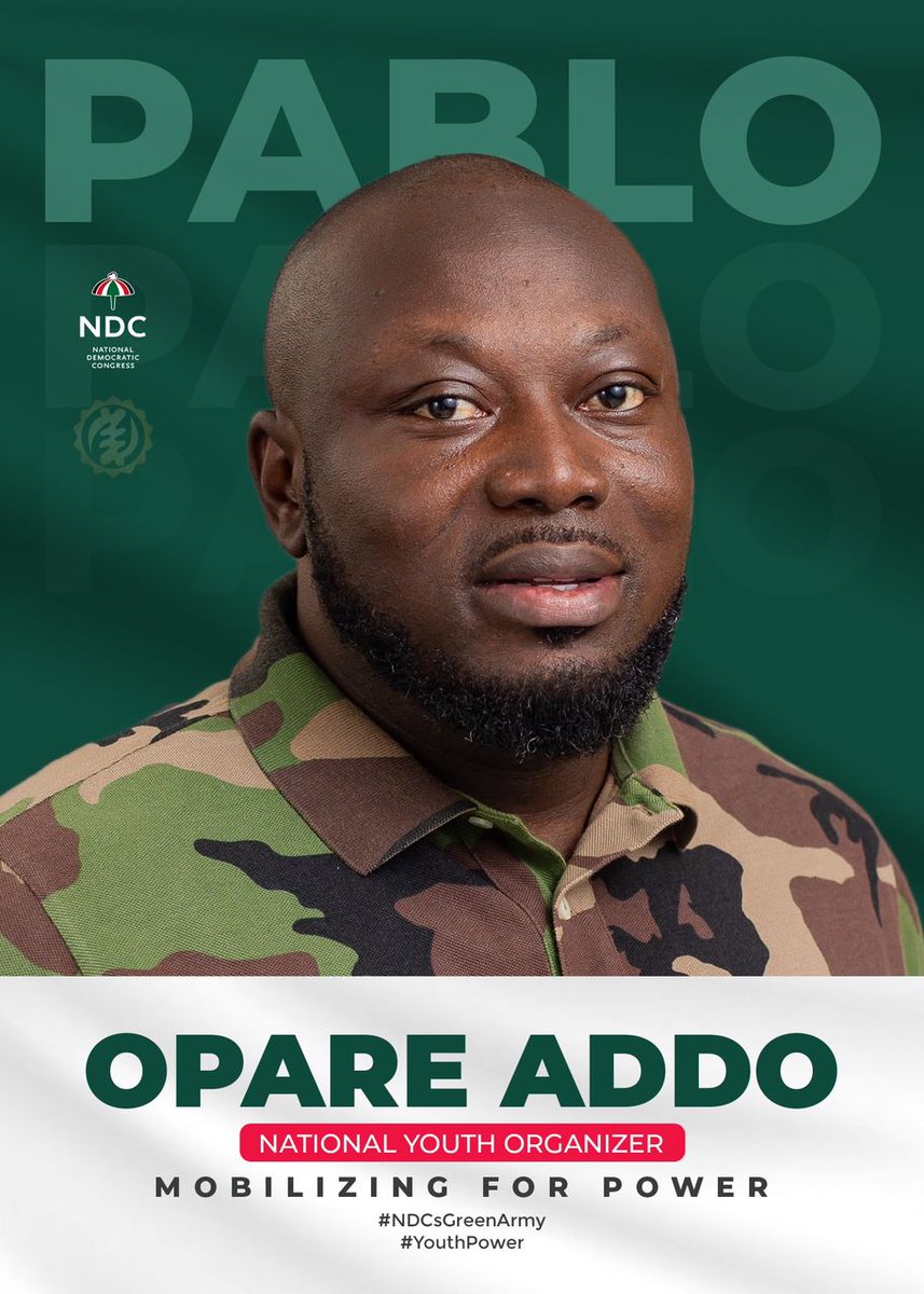 georgeoaddo's tweet photo. The NDC will win the 2024 Presidential Elections & the Youth wing under my leadership will stop at nothing to make it happen. We are the NDC Youth Wing. We are the Green Army. We are Power Ready and We are Power Hungry.
#YouthPower
#GreenArmy
#PabloProject
#MobilizingForPower https://t.co/x08SBdnGrK