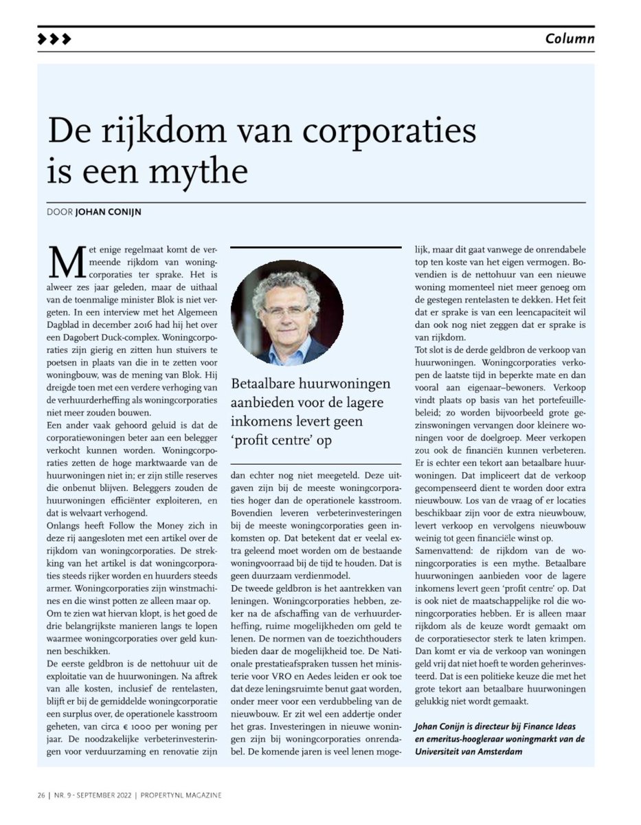 Kunnen corporaties niet meer? Ze zijn steenrijk… maar het zit in de stenen… Helder betoog van Johan Conijn dat het niet gaat om de stenen maar over de kasstromen.