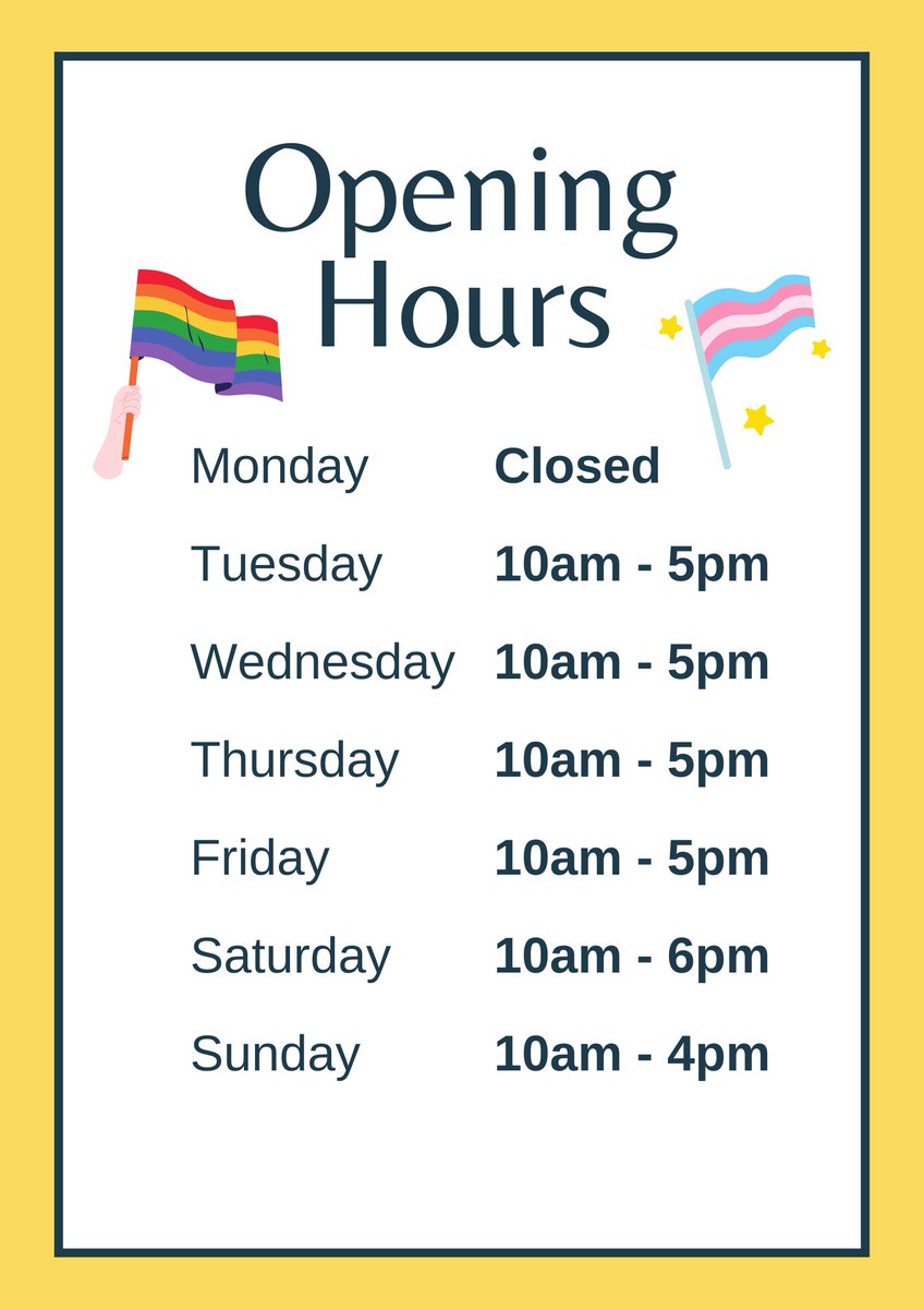 TOQS_LGBT's tweet photo. Hi All!

These are currently our opening hours, just to test the waters to see which days are better for all of you. 
If these change, I will make sure to post an update!

~ El https://t.co/pgYuUhryzh
