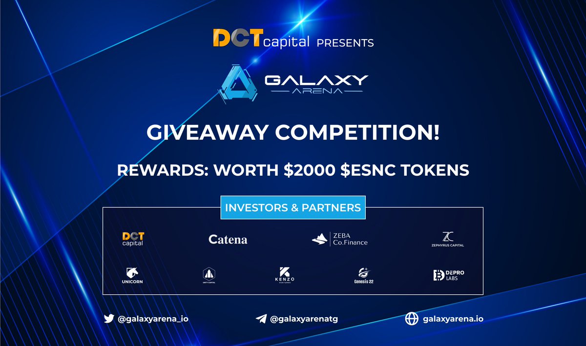 ♨️ @galaxyarena_io #Giveaway Competition🔥🥳

Bridging the gap between virtual &amp; reality (#web2 to #web3 integration) 🚀

Participate: gleam.io/2Z5g0/galaxy-a…

Reward Pool: $2000 $ESNC Tokens

#GalaxyArena #Metaverse #NFTs #IDO #TGE #BTC #Crypto #altcoins