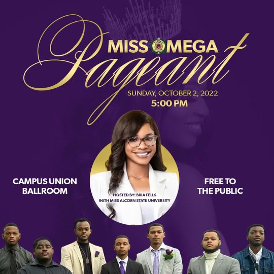 This evening we will be hosting our annual Miss Omega Pageant hosted by our 96th Miss Alcorn State University, Bria Fells. Please come out and support to see who will become our next Miss Omega and Miss Purple &amp; Gold for this 2022-2023 school year.💜💛#ASU23 #ASU24 #ASU25 #ASU26