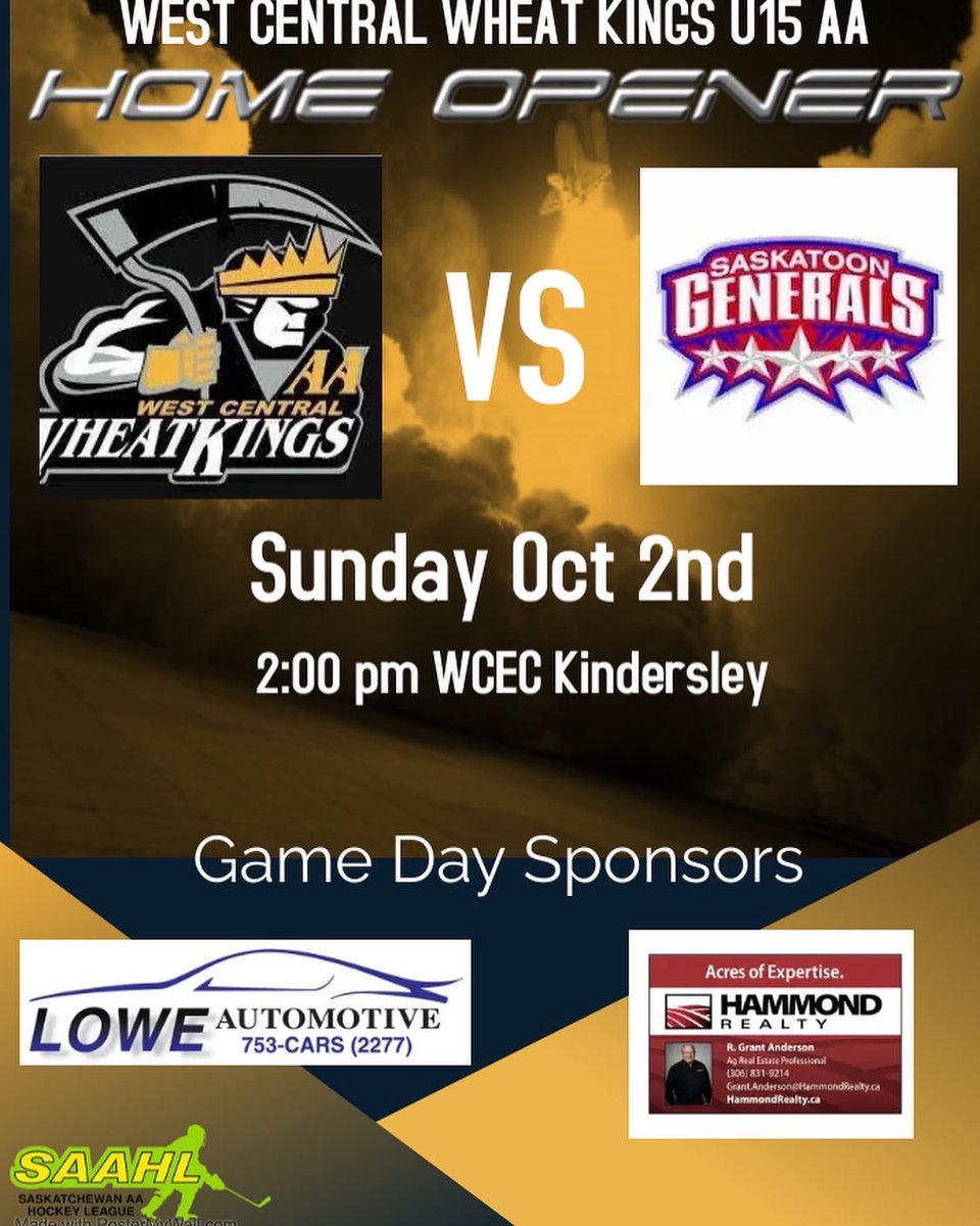 Game Day.  <a href="/GeneralsSaahl/">Saskatoon Generals</a> are in town for a 2pm tilt at the WCEC.  Come on down and cheer loud. #gowheatkings