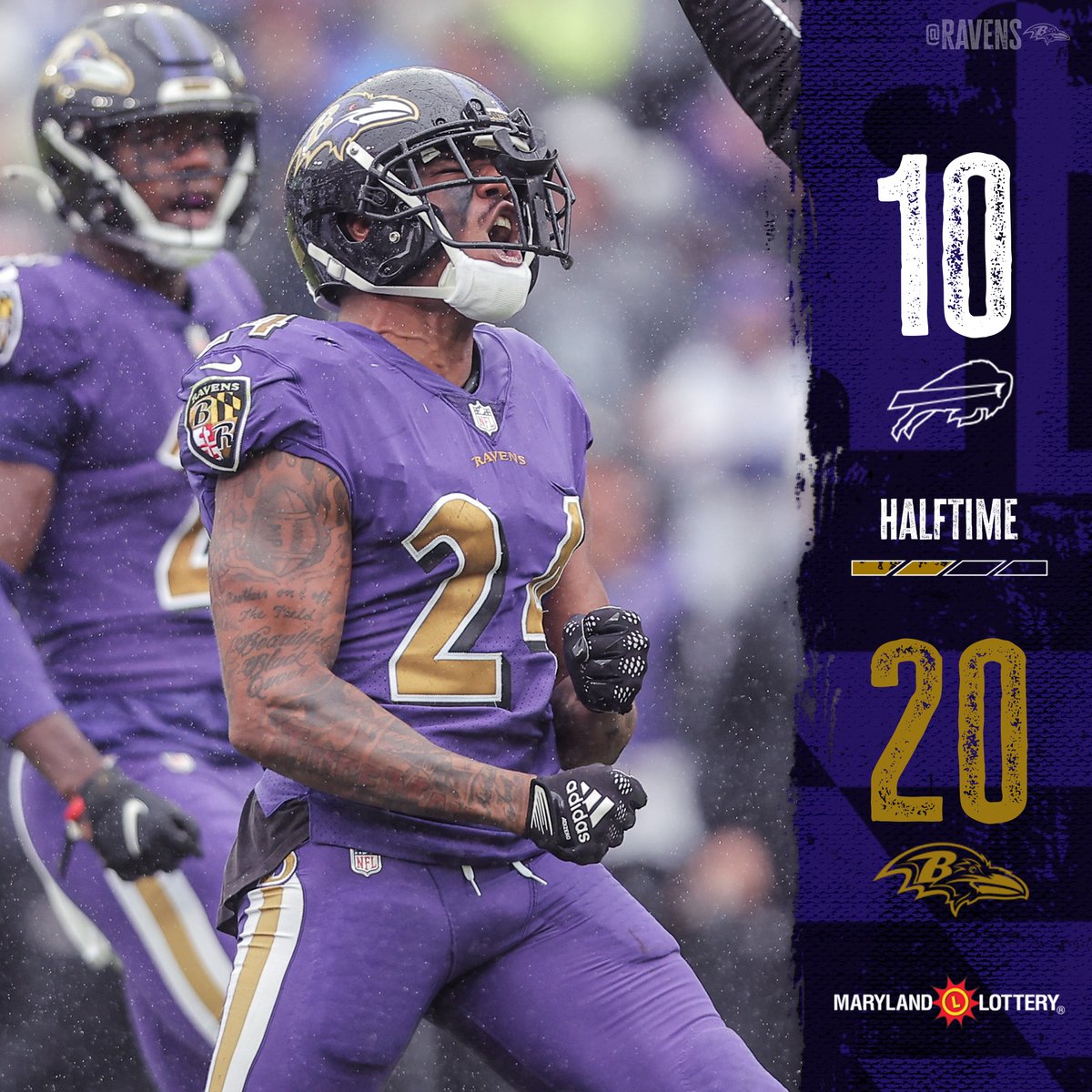 Ravens's tweet photo. We're up 20-10 at the break. https://t.co/UzQZSxgeit