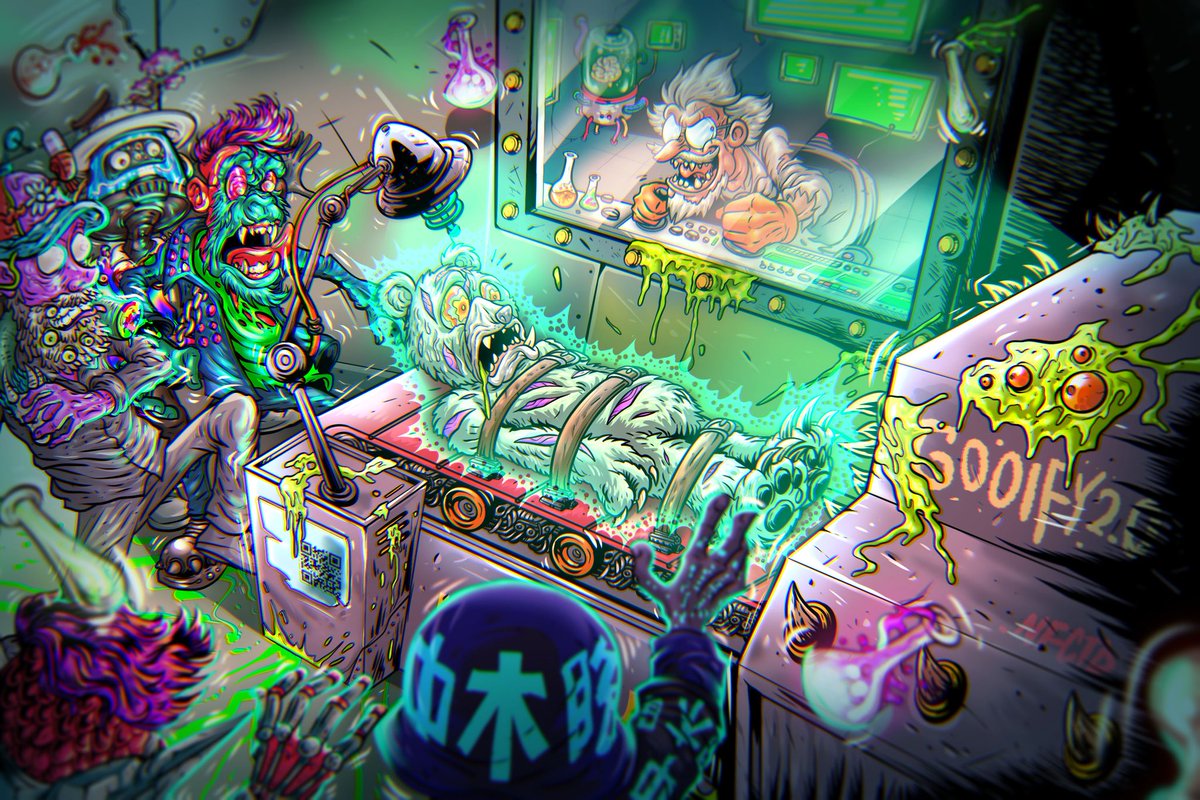 Mikket7's tweet photo. What will be the result of this experiment? My Infected Bear will be next! Will it still be #NFTCD?? Time to Gooify! #gibgoo @InfectedMob https://t.co/YsXHQG9IRb