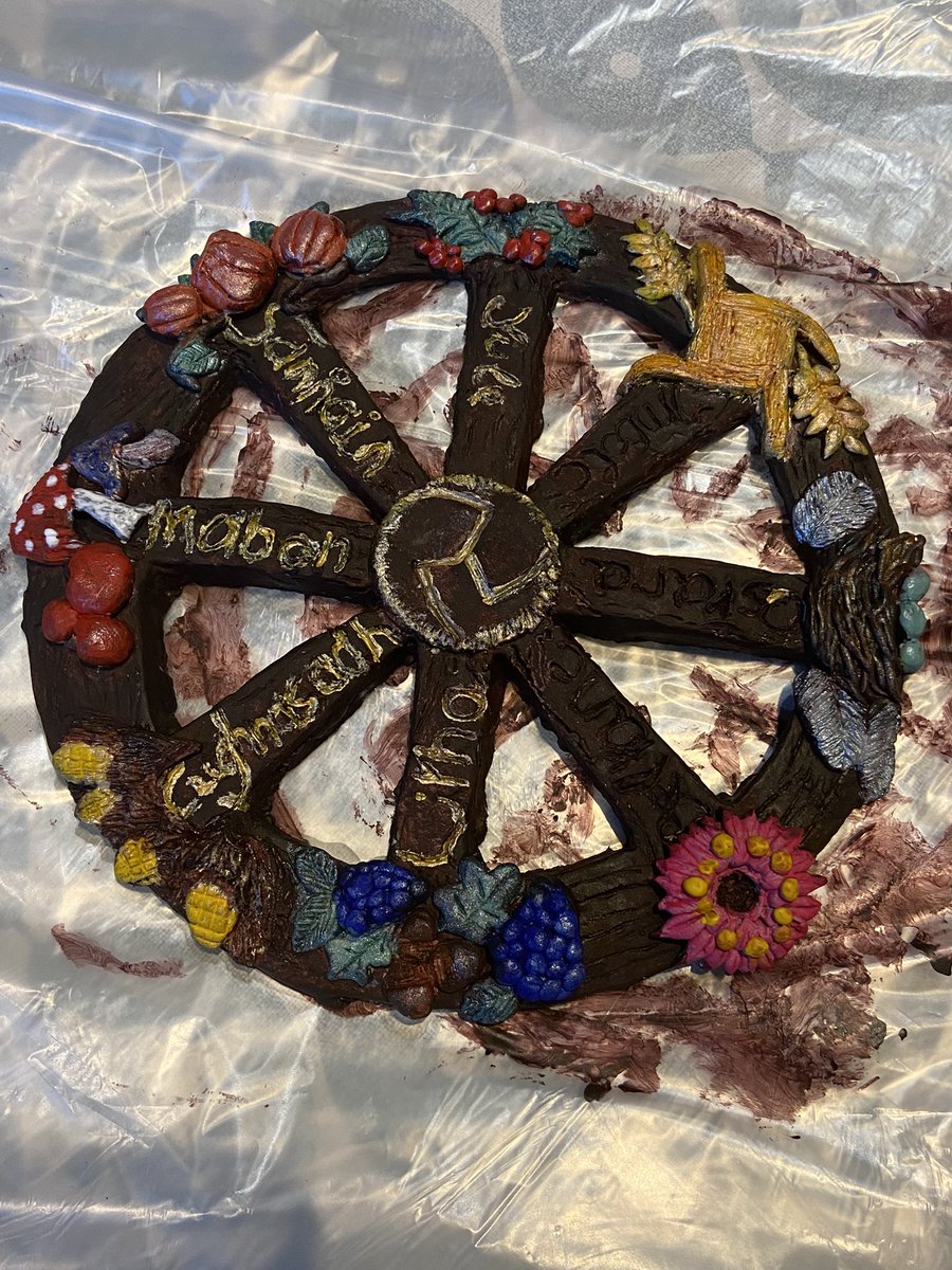 ShippingOrange's tweet photo. It is still far from finished, but if I look and see how I started, and how it looks now, I am already happy❤️. #wicca #sabats #yearwheel #DIY #Clay #witchcraft https://t.co/dQg9ySN9Uh