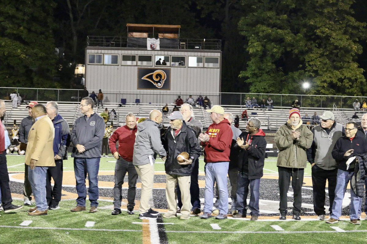 football_mooney's tweet photo. At halftime of our 38-7 win over Brush, we honored our 1982 state championship team! Coach Don Bucci was also there to celebrate! #Legends #MooneyFamily #MooneyFootball https://t.co/CDau54K6pK