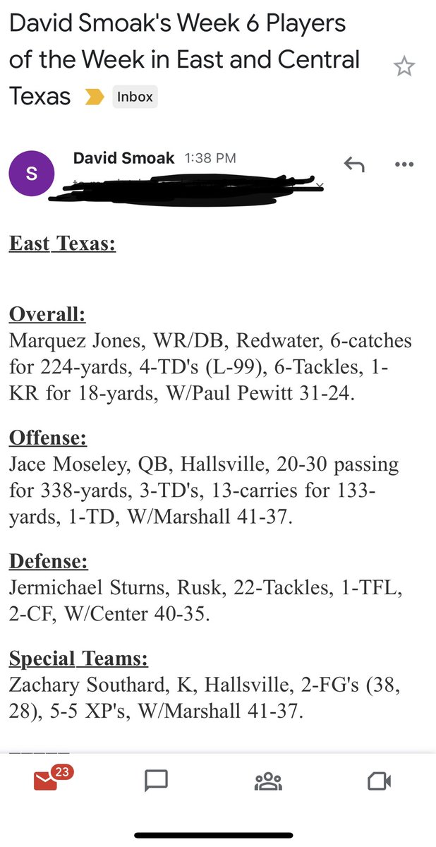 LayneCoach's tweet photo. Congratulations @Marquezjones_21 for being named Smoaky’s East Texas week 6 overall player of the week! Well deserved!! https://t.co/gG0cuzfGQa