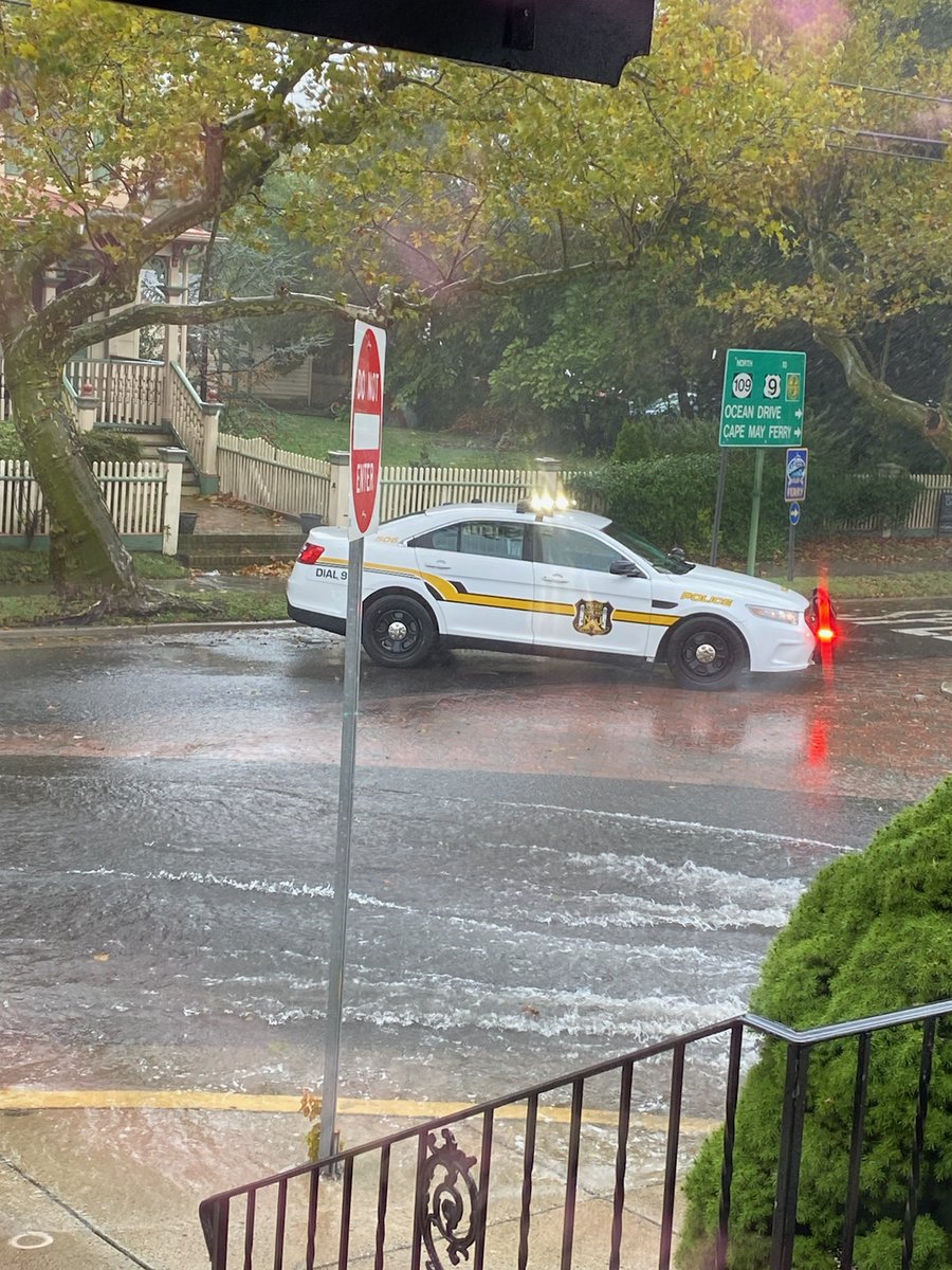 JoeMartWx's tweet photo. Not a good scene at Exit Zero. The main artery out of town, Washington Street, is CLOSED from the tidal flooding. @NWS_MountHolly https://t.co/yhwjOafITw