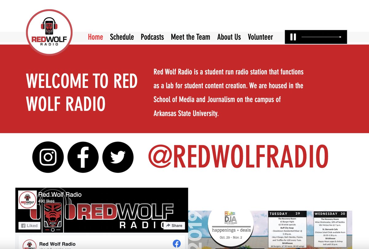 RedWolfRadio's tweet photo. Today's the Day! We're launching our new website and streaming platform at https://t.co/jGHQB1RHfA 
Check out our schedule of music and original programming, meet the staff, hear podcasts from A-State CMP classes, and learn about volunteer opportunities for students! https://t.co/eXUNLrZgQ4